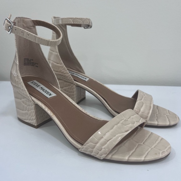 Steve Madden Shoes - Steve Madden Irenee Open Toe Heeled Sandals, Croc Bone/Cream Block Heel, 8.5
